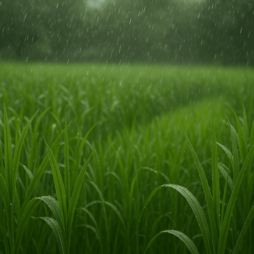 How are dew and rain droplets related to the health of fields?